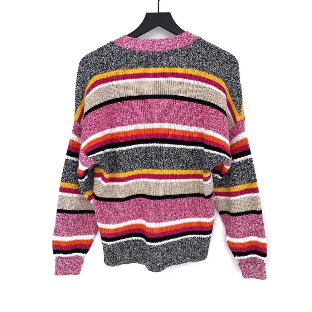 UNITED COLORS OF BENETTON Striped Chunky Knit Cardigan Pink Black XS/S
